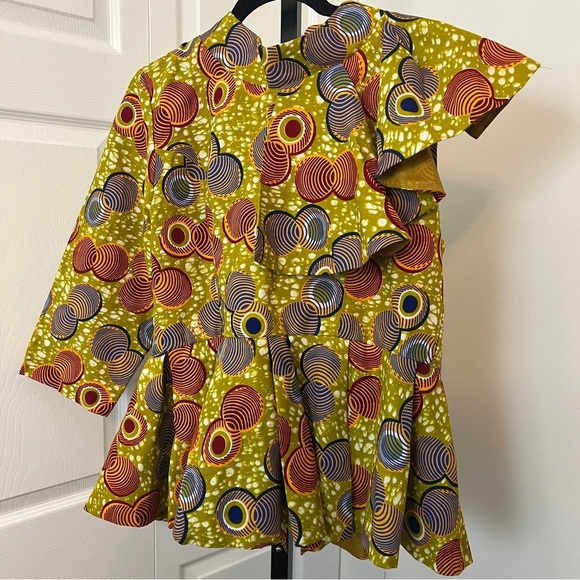 Custom Made Tops - Custom African Ankara Peplum Top with Ruffle - One Sleeve